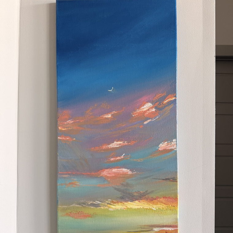 Heaven's Whisper original painting hanging on a white wall