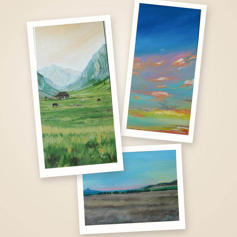 Fine-art prints of The Quiet Pasture, Heaven's Whisper and The Open Country arranged together