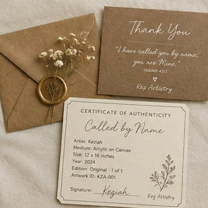 Certificate of authenticity and handwritten thank-you card